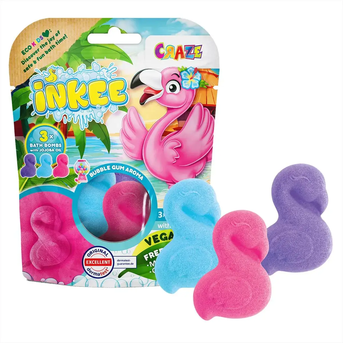 Craze Inkee vegán fürdő forma - flamingó rágogumi aromával, 3db-os