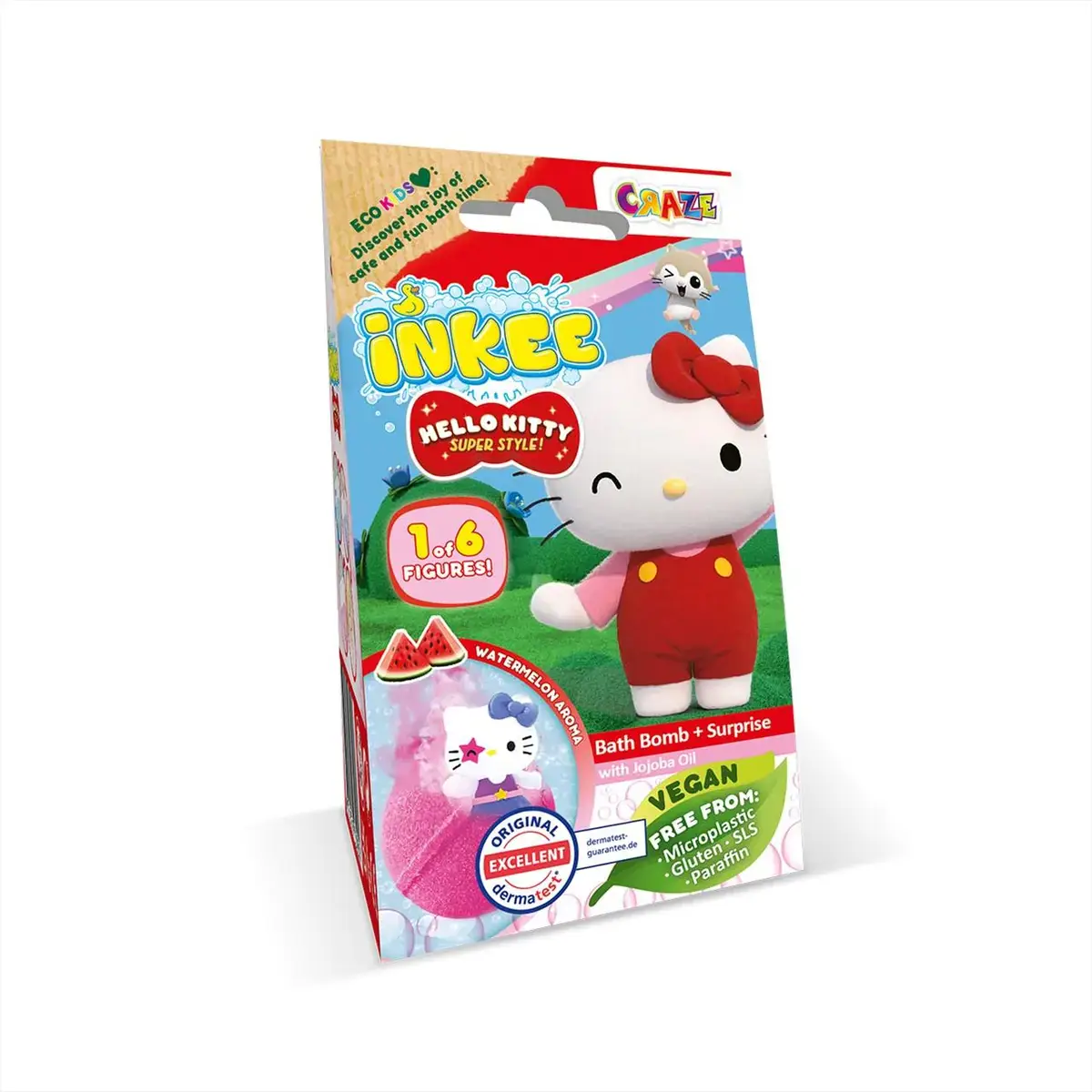 Craze Inkee vegán fürdőgolyó csomag Hello Kitty figurával, dinnye aromával