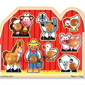 Melissa & Doug Fa készségfejlesztő játék, Puzzle fogantyúval, farm